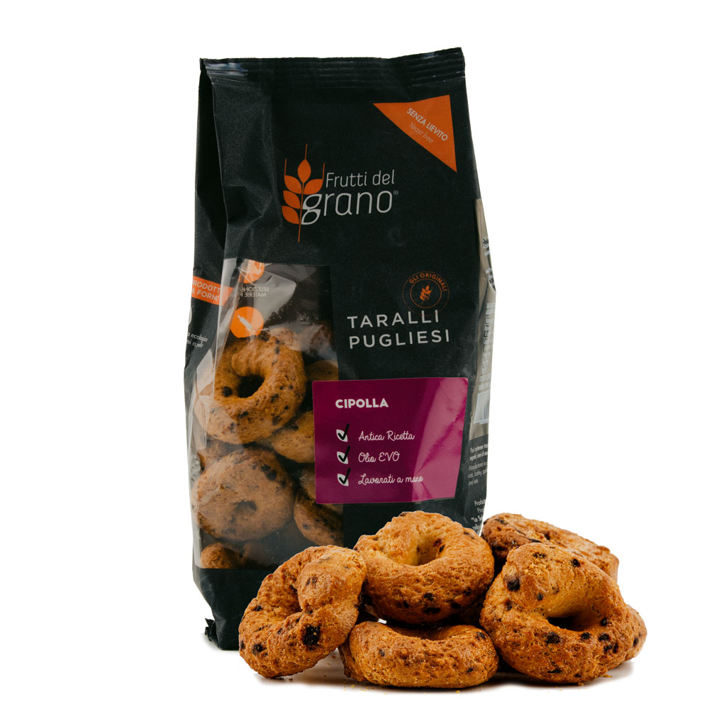 Handgemachte Taralli aus Apulien cipolla rosso bei Lukullium